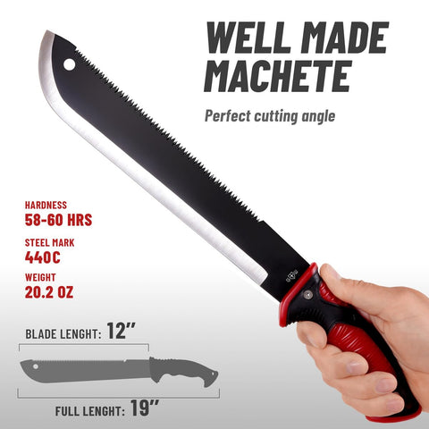 Ergonomic Grand Way machete handle provides a comfortable, non-slip grip during long tasks.