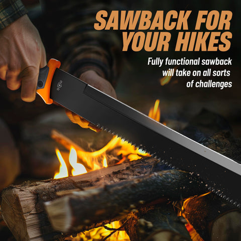 Grand Way multi-use machete: rugged outdoor performance for camping and gardening.