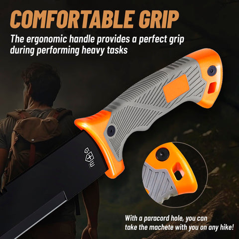 Grand Way serrated blade: efficient sawing through tough wood and vines.