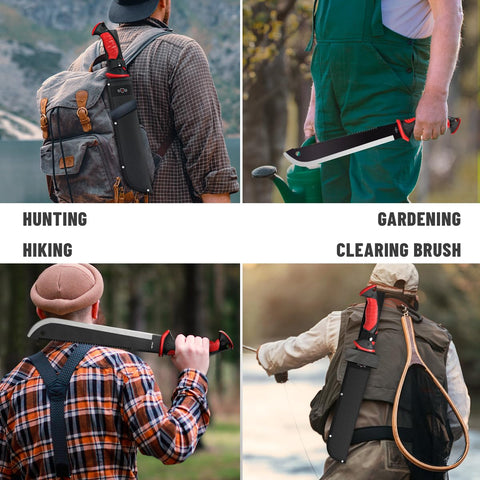 Multipurpose survival tool ideal for camping, bushcraft, and outdoor emergencies.