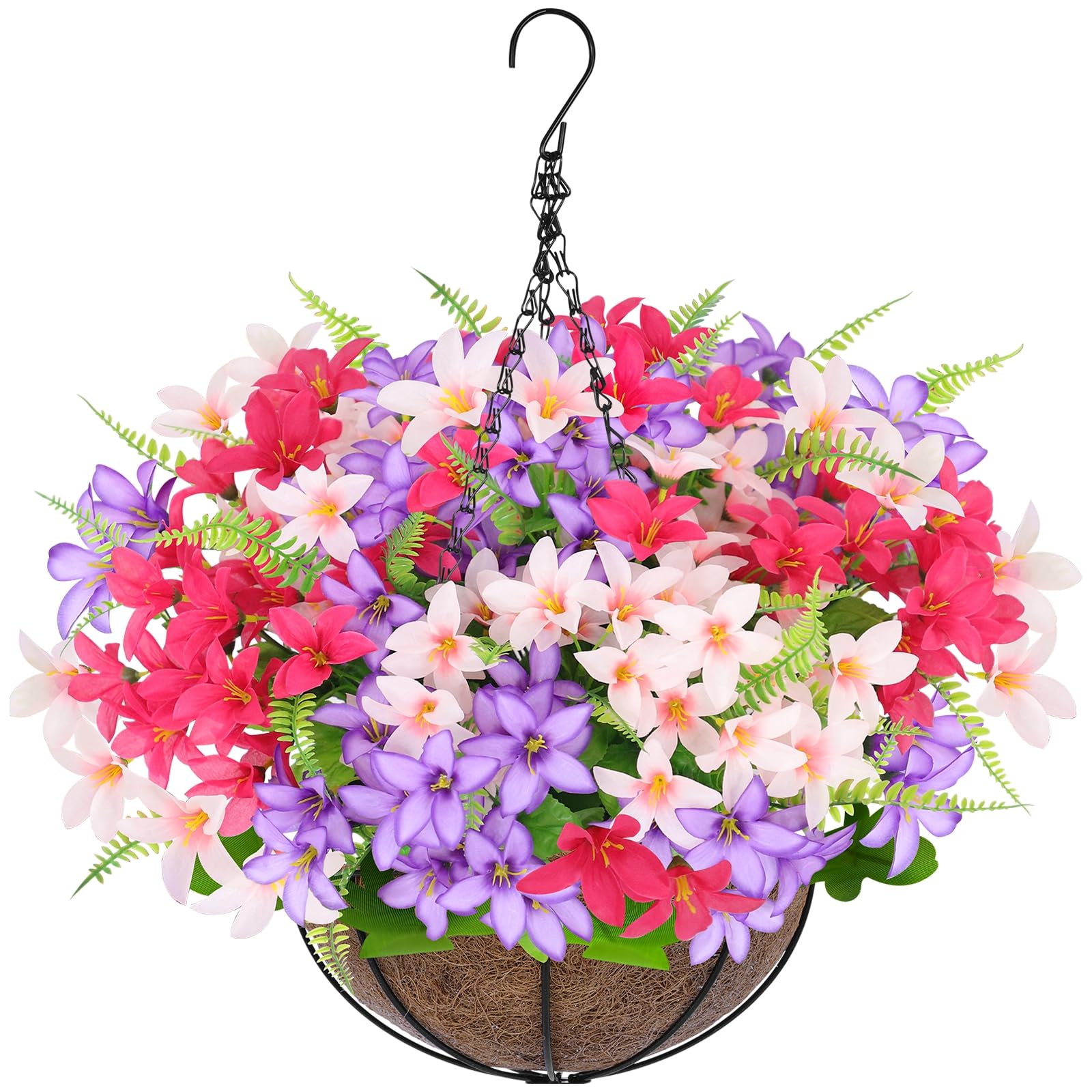 Grandeal artificial hanging plants with fuchsia hyacinth blooms add outdoor color and low maintenance charm