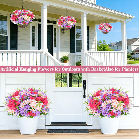 Grandeal artificial hanging plants with pink hyacinth provide bright accent without watering