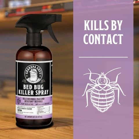 Grandpa Gus's Bed Bug Spray on furniture reduces infestation risk with safe, quick-drying formula.