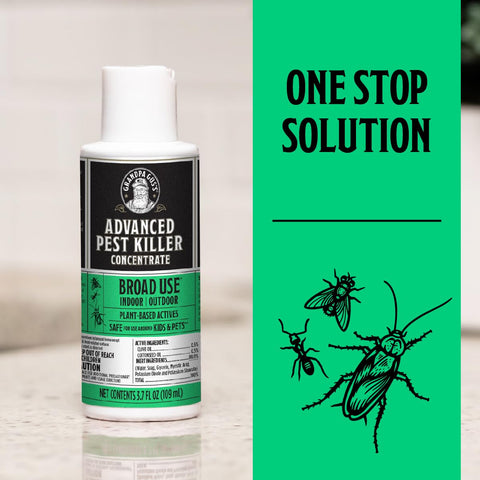 Grandpa Gus's Concentrate Two-Pack enables versatile mixing for indoor and outdoor pest control.