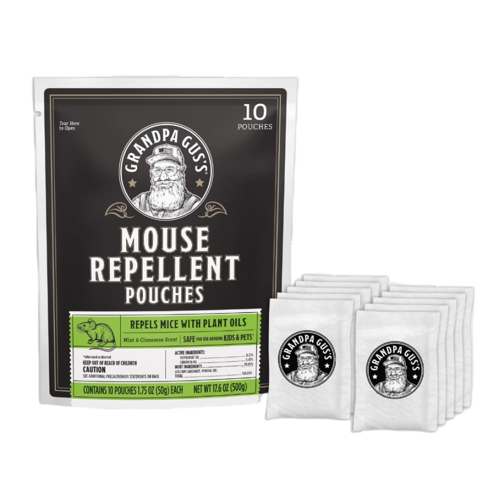 Grandpa Gus's extra-strength repellent pouch open for placement, natural deterrence.