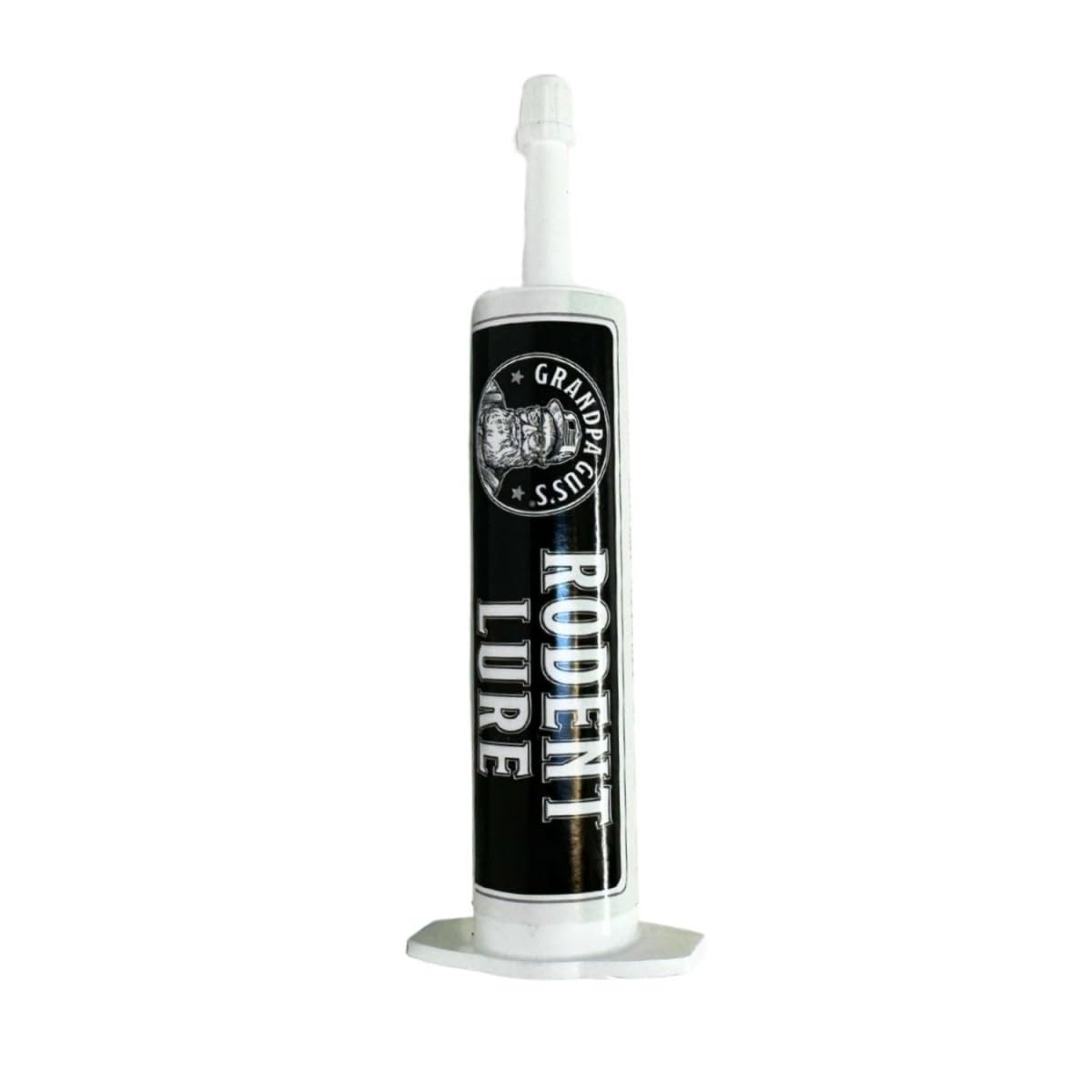 Grandpa Gus's food-grade rodent lure bottle shown for safe attraction.