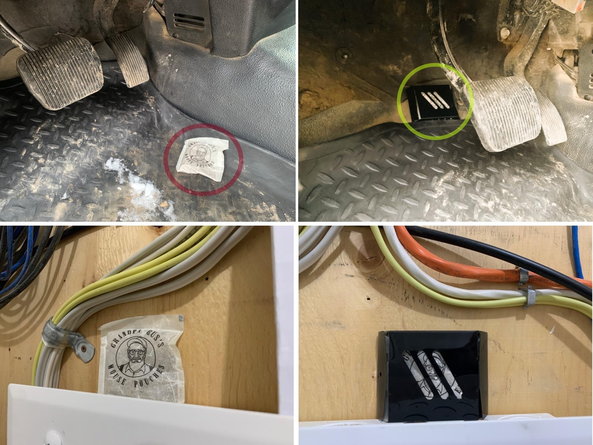 Garage cabinet placement with Grandpa Gus for long-lasting scent and defense