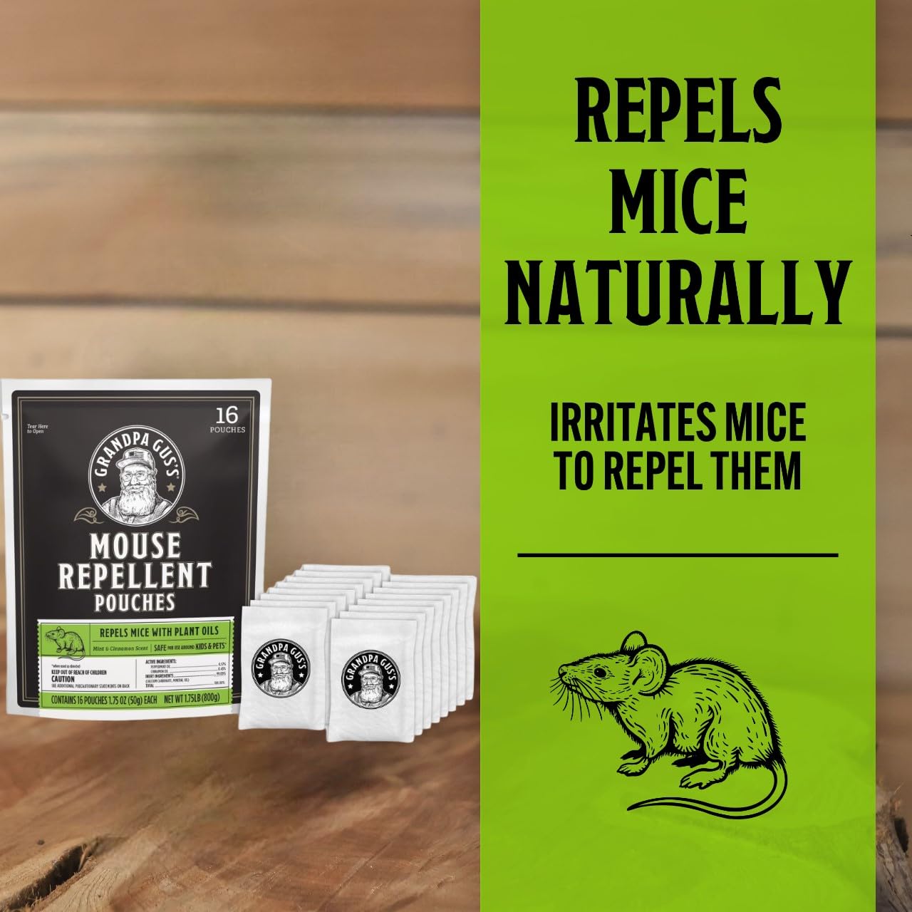 Grandpa Gus's mouse repellent pouch in car usage provides ongoing mint-cinnamon scent and protection