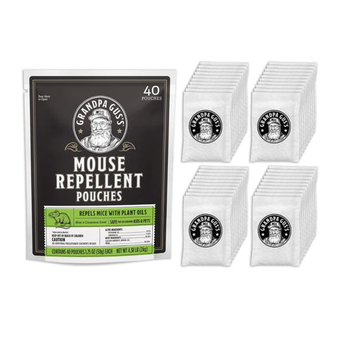 Grandpa Gus's mouse repellent pouches for garage use with peppermint-cinnamon scent