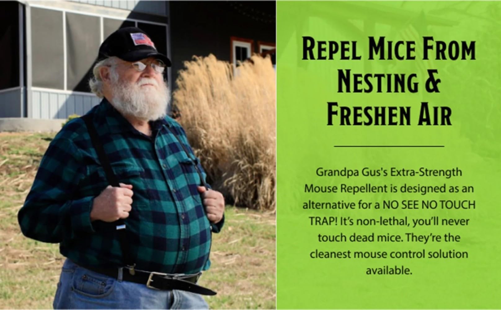 Grandpa Gus's pouches placed in shed to help maintain a pest-free workspace