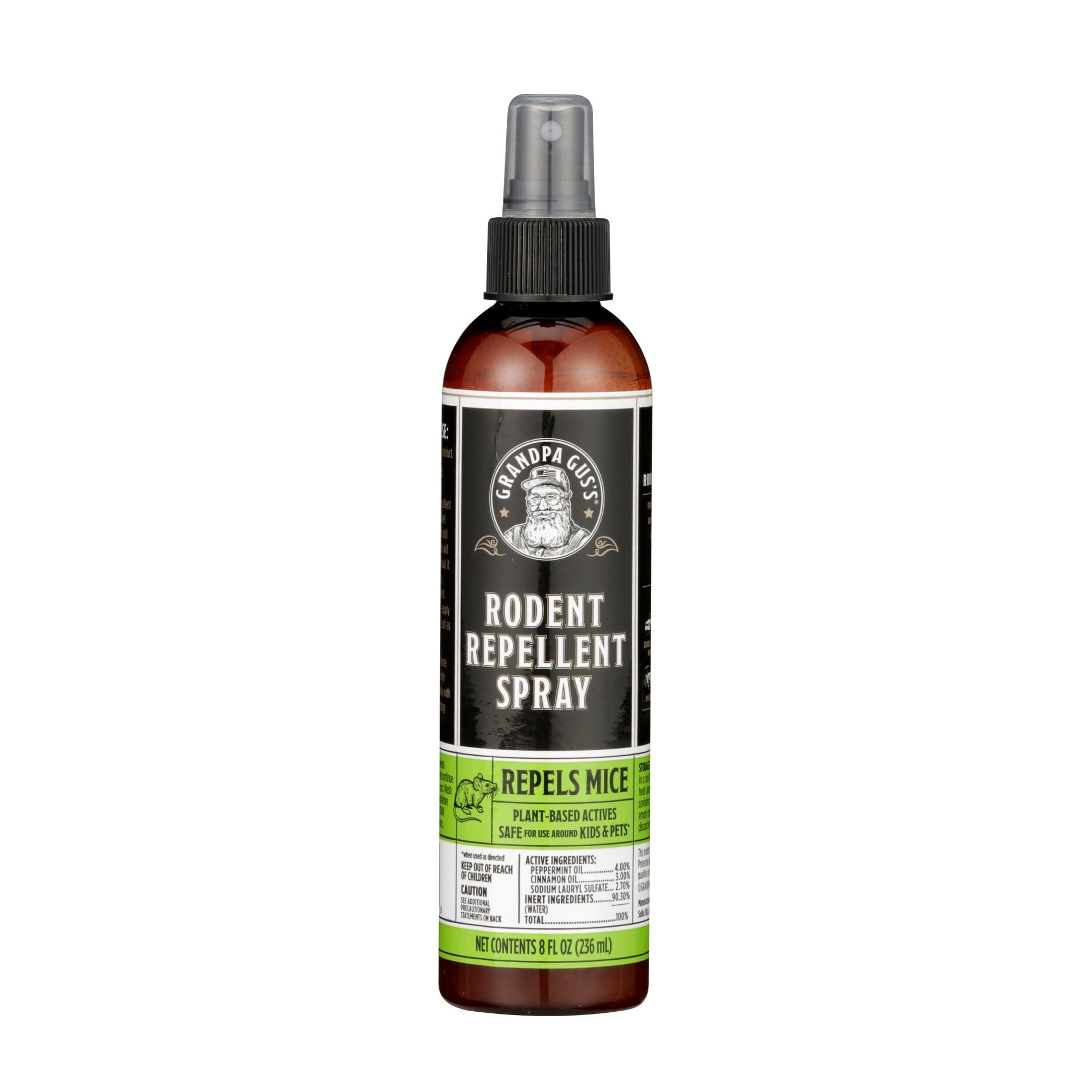 Grandpa Gus's mouse repellent bottle deters mice and rats at home