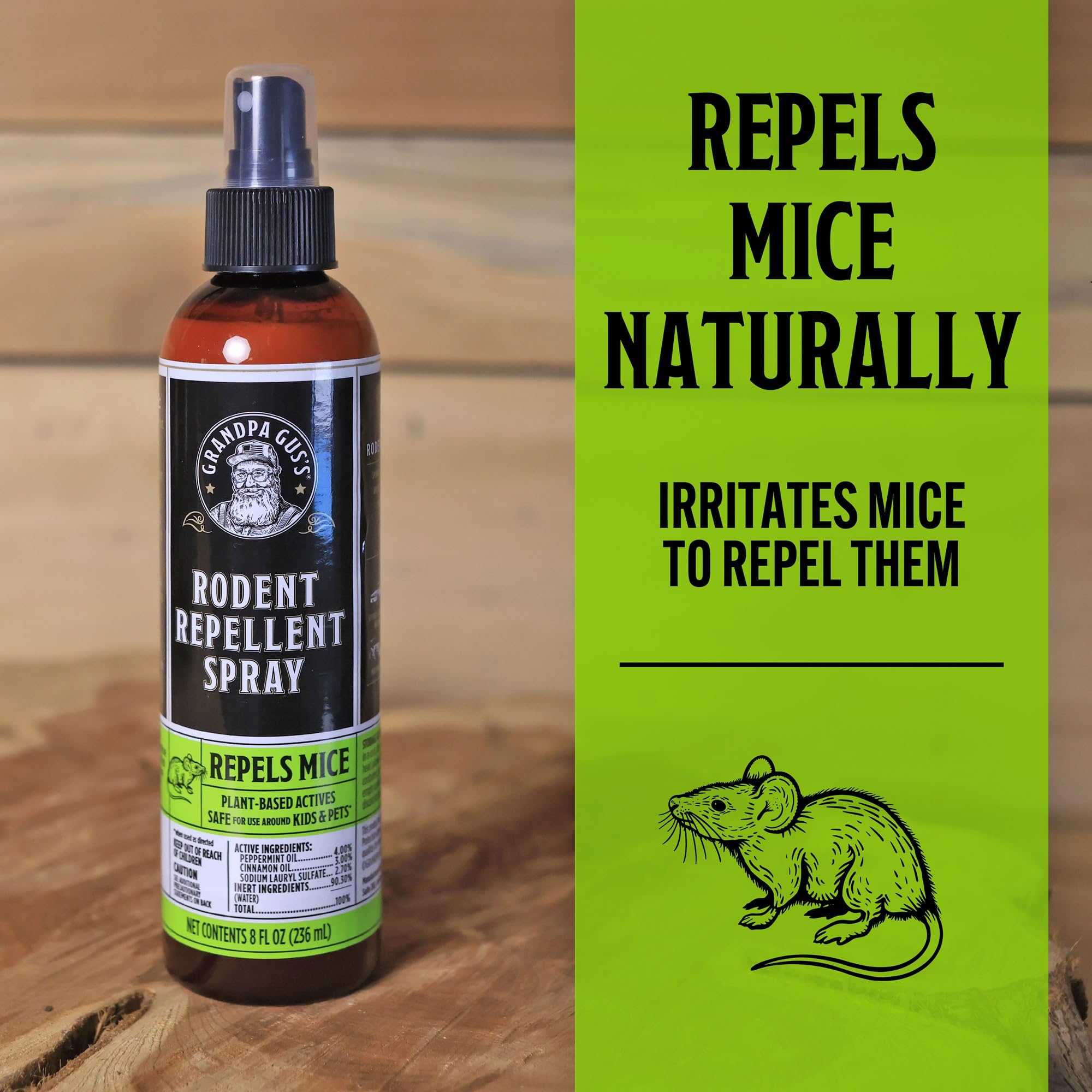 Grandpa Gus's peppermint-cinnamon spray for interior rodent deterrence