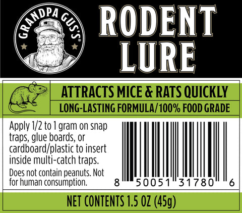 Grandpa Gus's scent profile emphasizes food-grade aroma for rodents.