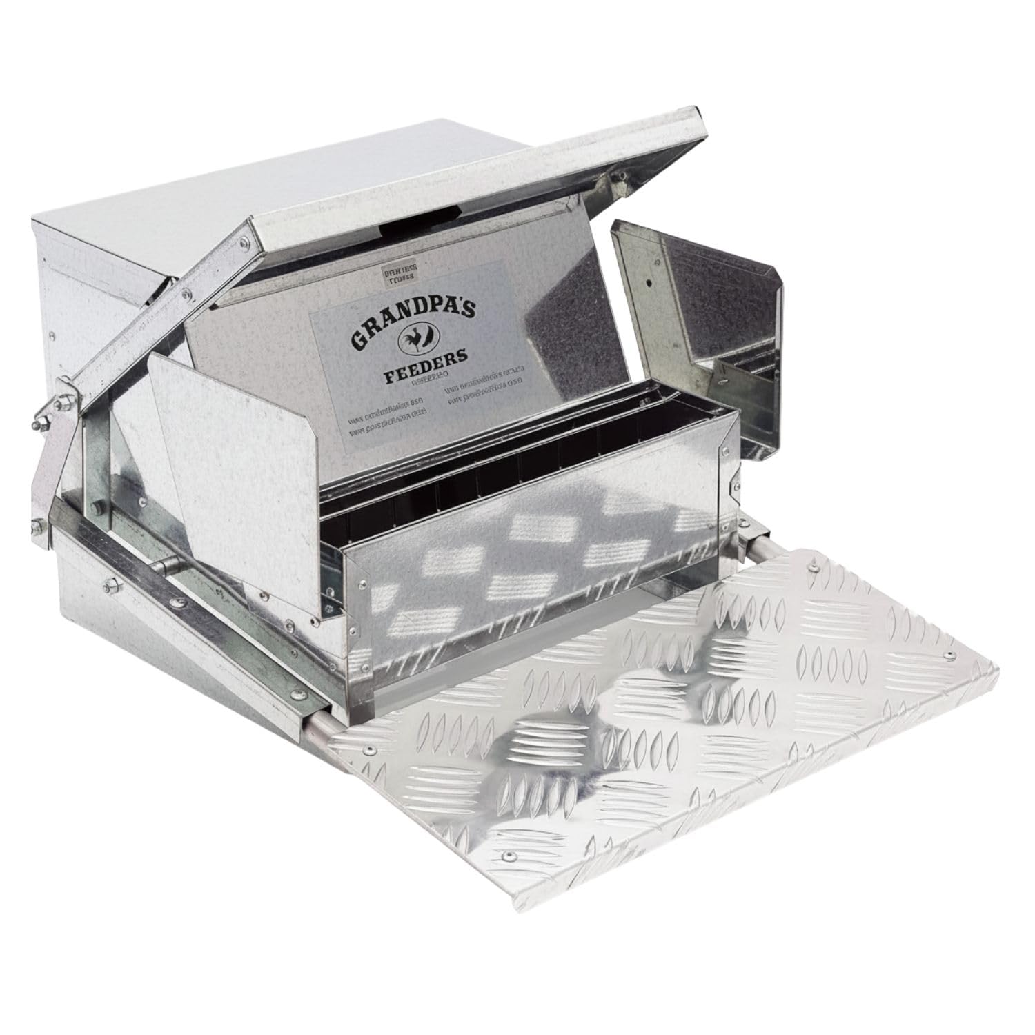 Grandpa's Feeders automatic chicken feeder 20lb displaying long-lasting capacity for a small flock.