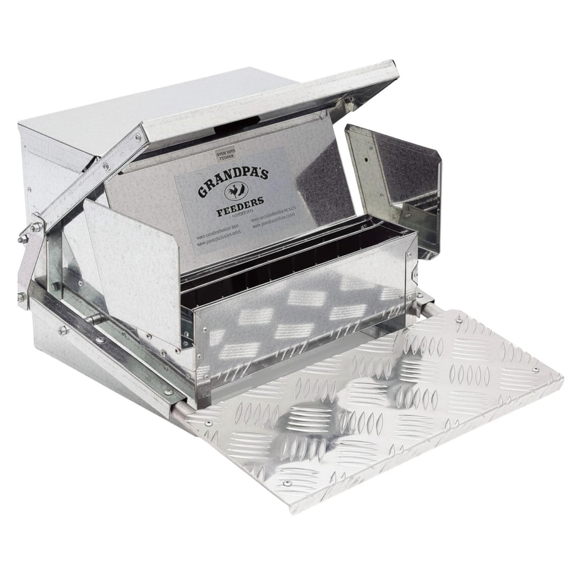 Grandpa's Feeders automatic chicken feeder 20lb displaying long-lasting capacity for a small flock.
