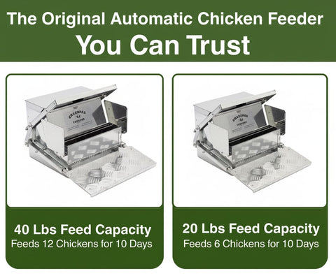 Grandpa's Feeders treadle chicken feeder enables on-demand feeding for your flock.