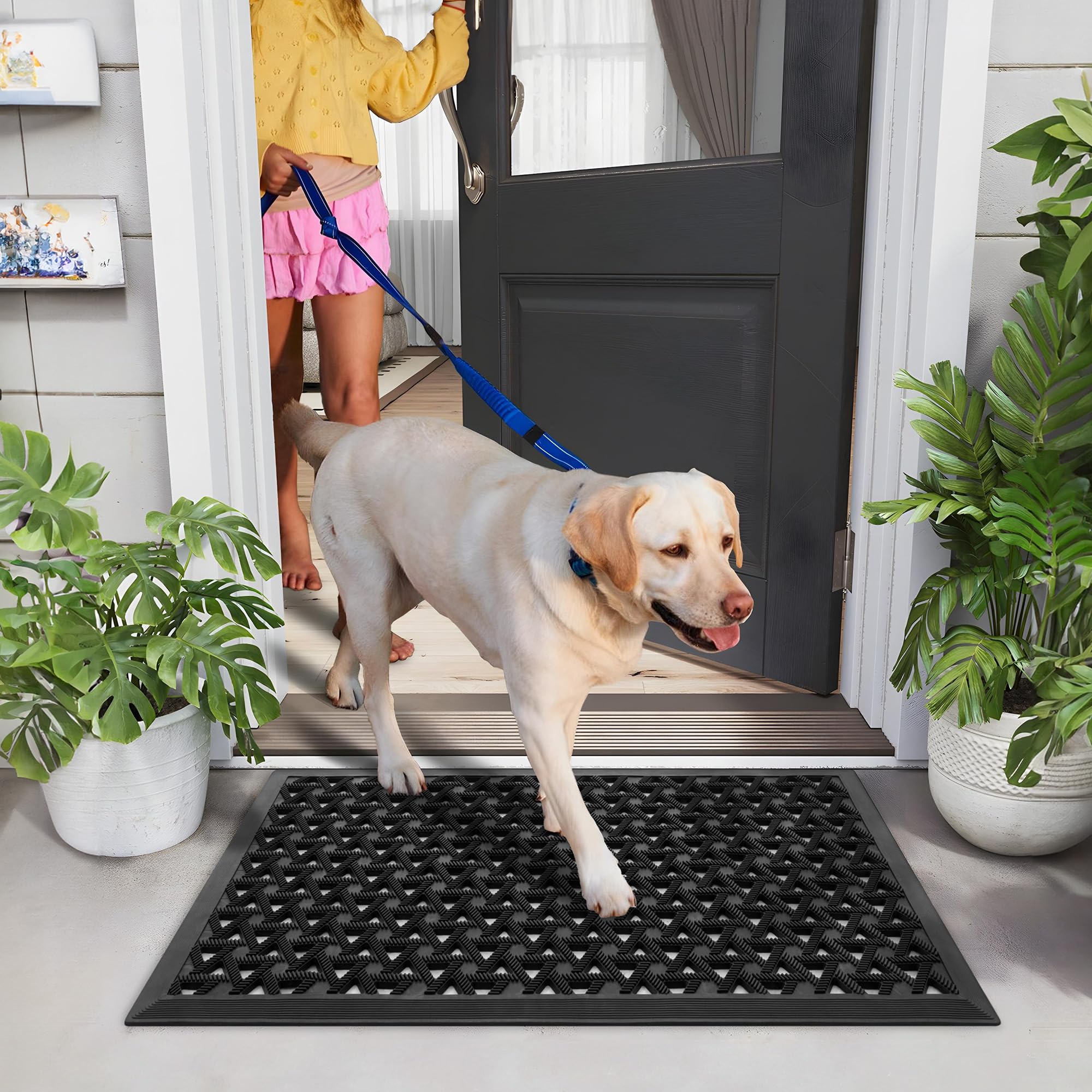 GRANNY SAYS front door mat supports indoor-outdoor use and welcomes guests while protecting floors.