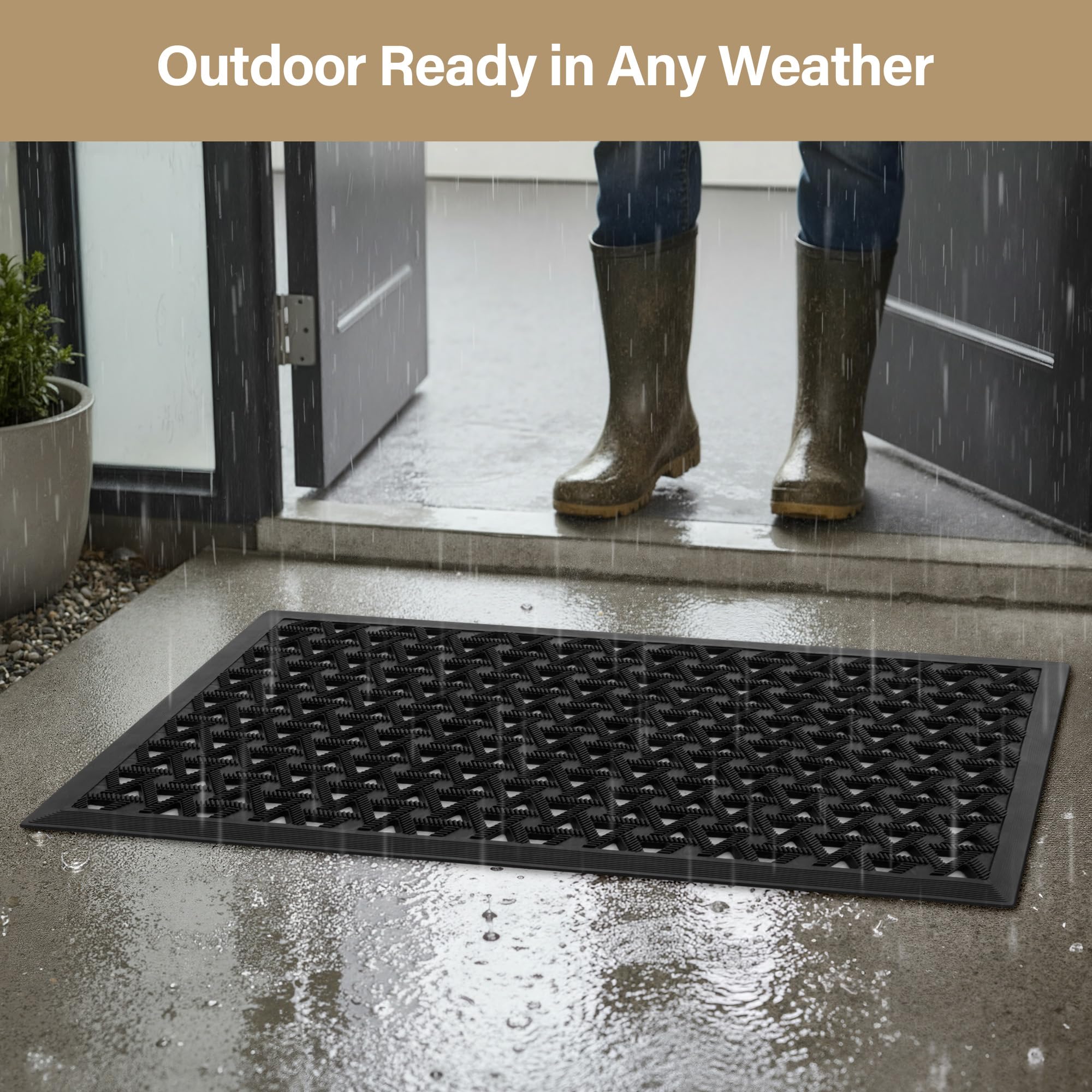 GRANNY SAYS front door mat low-profile black design fits under doors smoothly.