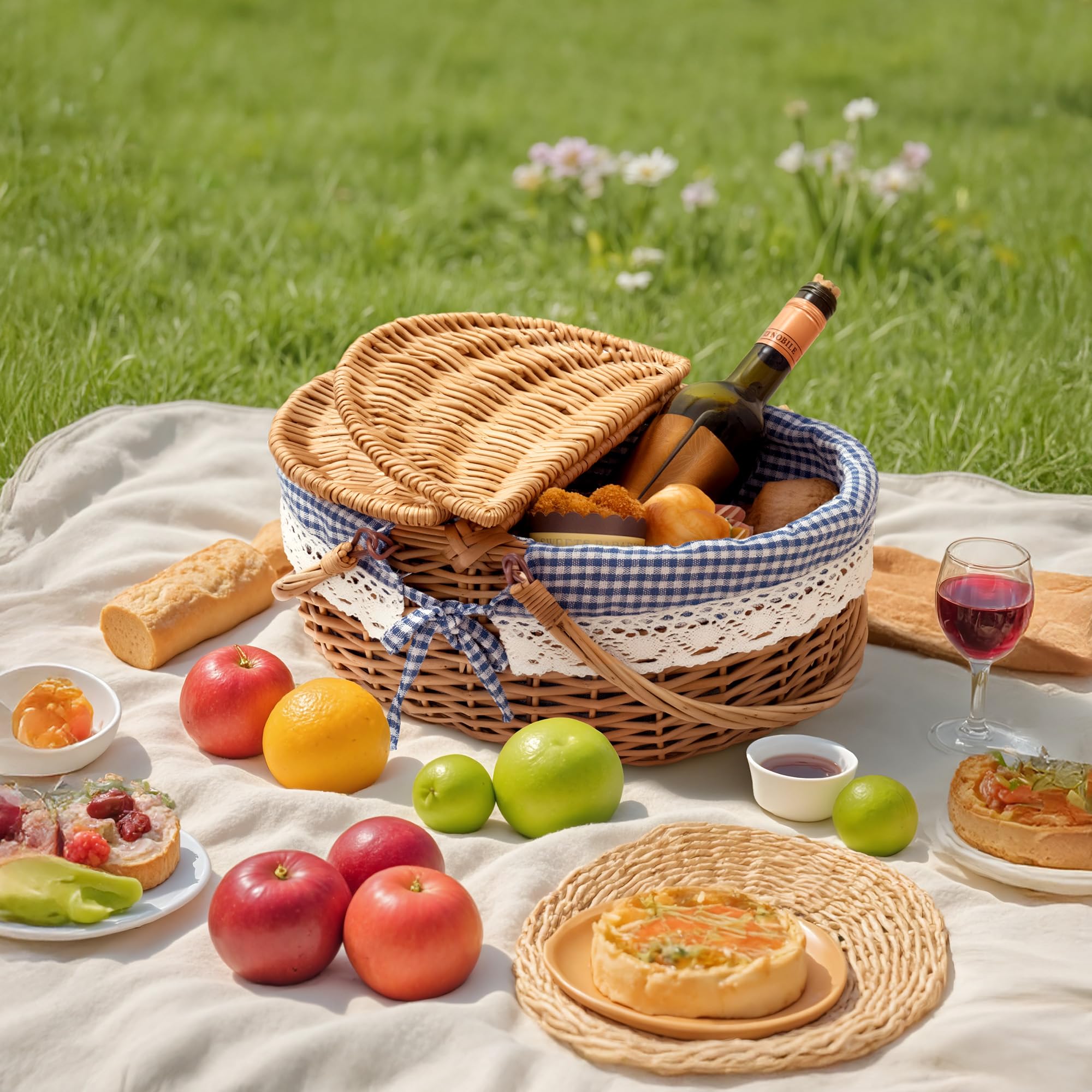 GRANNY SAYS wicker picnic basket 2 foldable-handles provides easy carrying for parks.