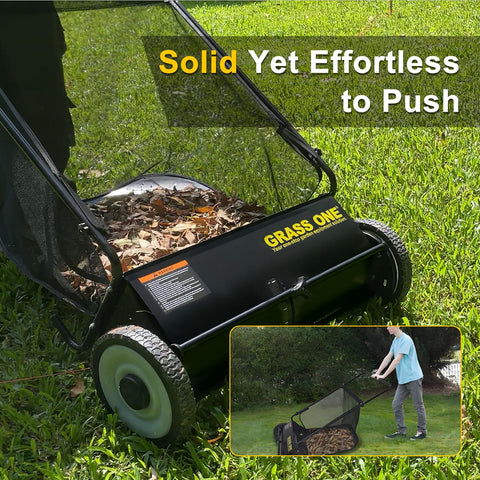 Grass One rubber tires provide stable traction across yard surfaces.