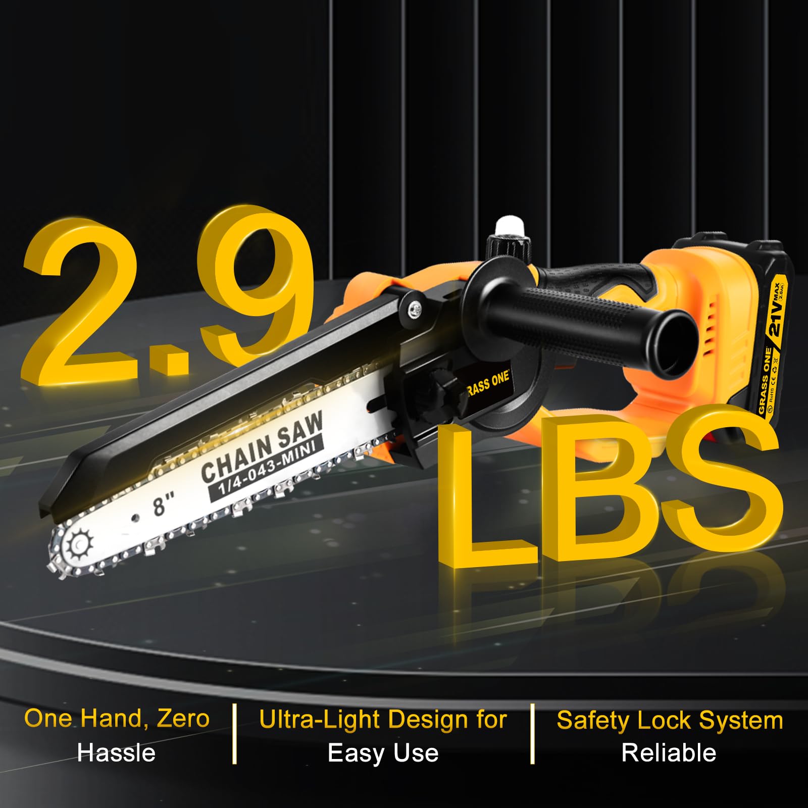 Grass One secure chain guard for safe transport and storage.