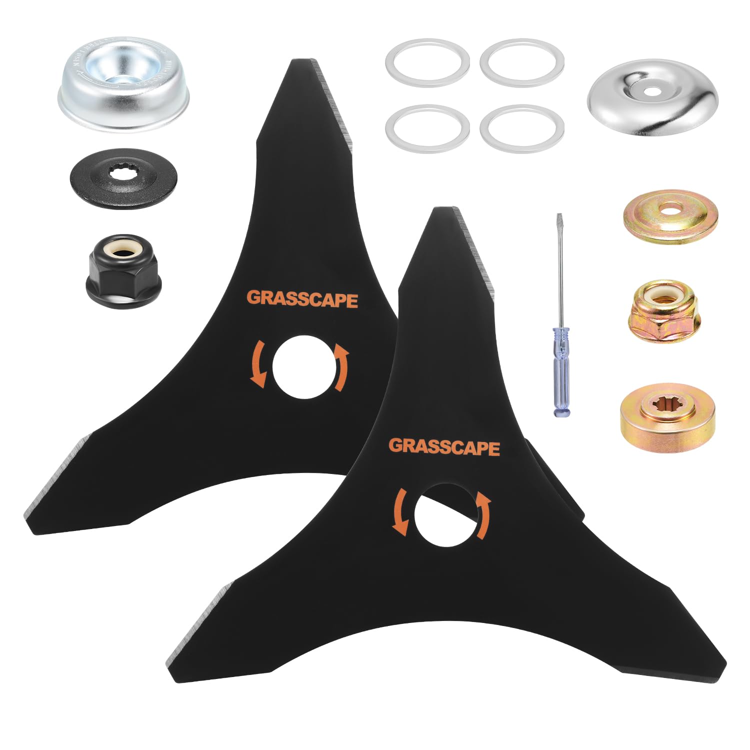 Grasscape weed eater blades, 10in, three teeth, precise carbon steel cutting