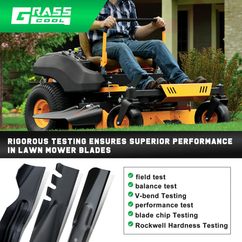 Designed for 36 and 52 inch mower decks with 18 inch blade length