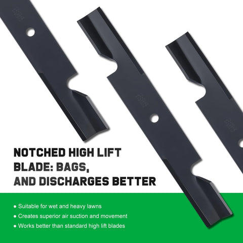 Notched high lift edge enhances airflow for Grasscool 482878 blades