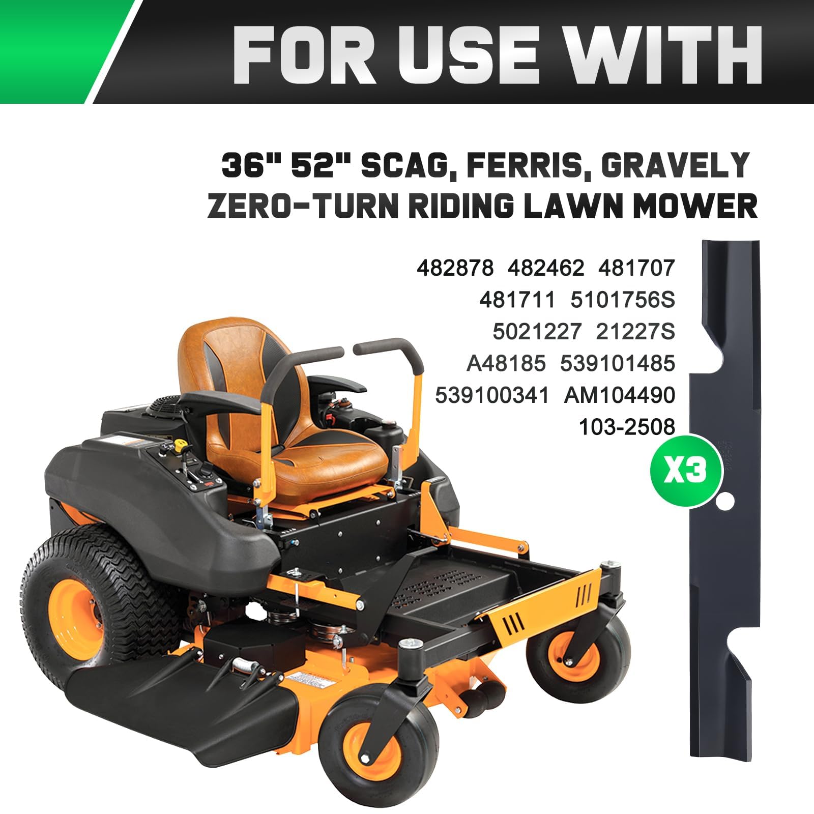 Grasscool 482878 blades for Scag Tiger Cub 52-inch deck deliver efficient mowing