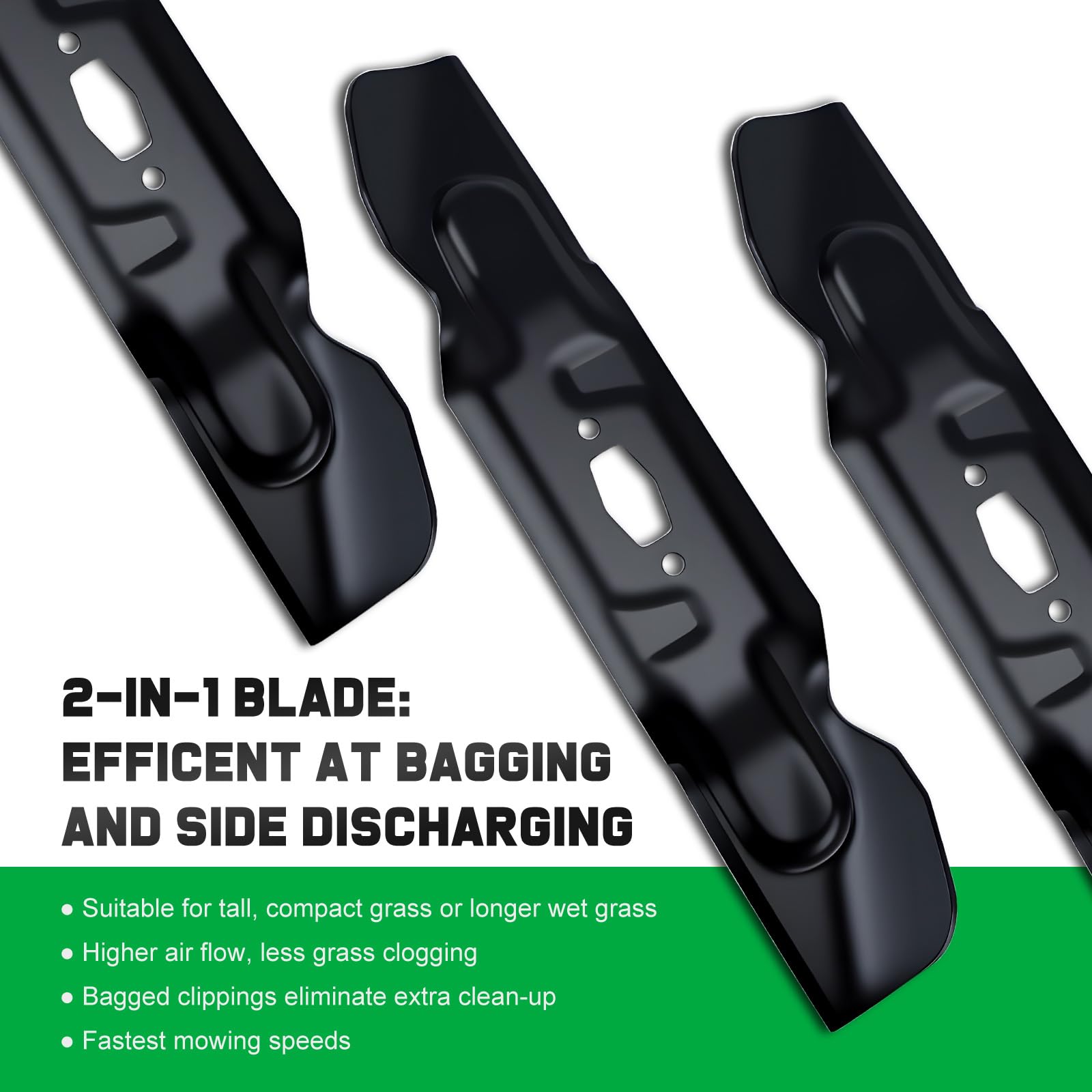 Grasscool 54-inch deck blades designed for powerful airflow and quick clippings