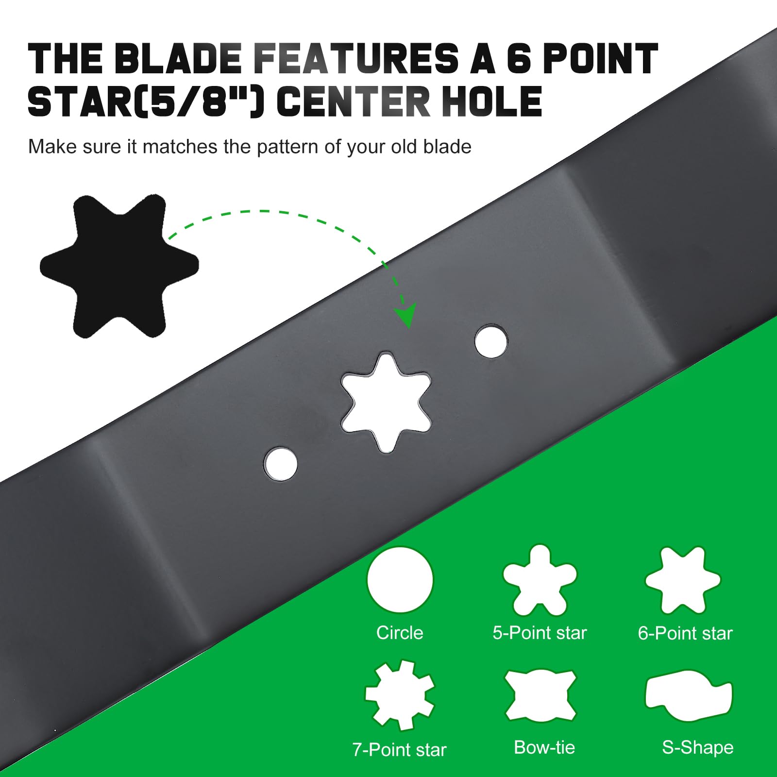 Grasscool blades use a 6-point star center hole for mounting