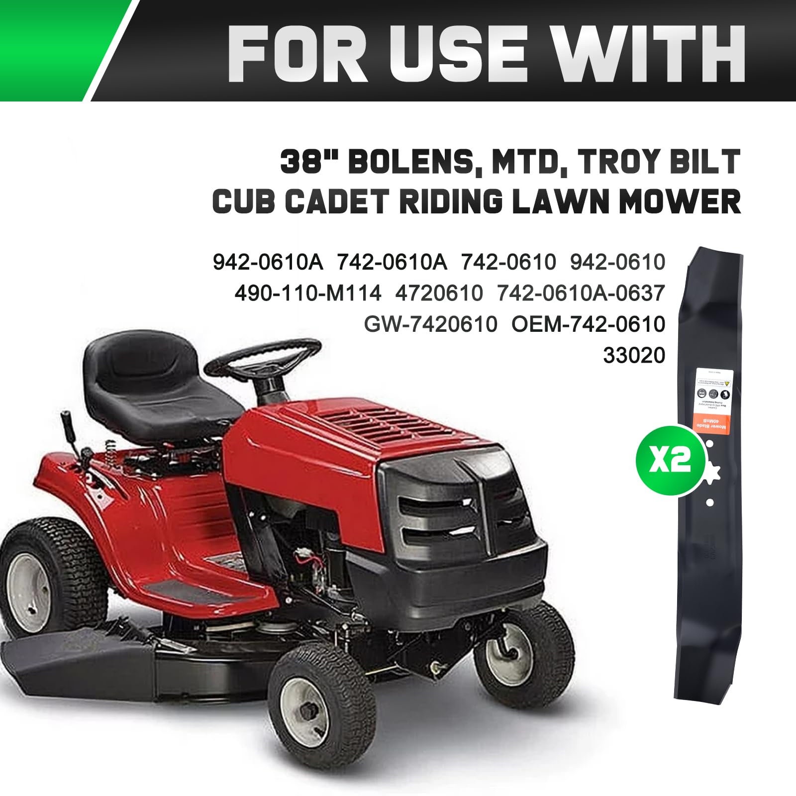 Grasscool 942-0610A 38-inch blade cutting edge for smooth mowing.