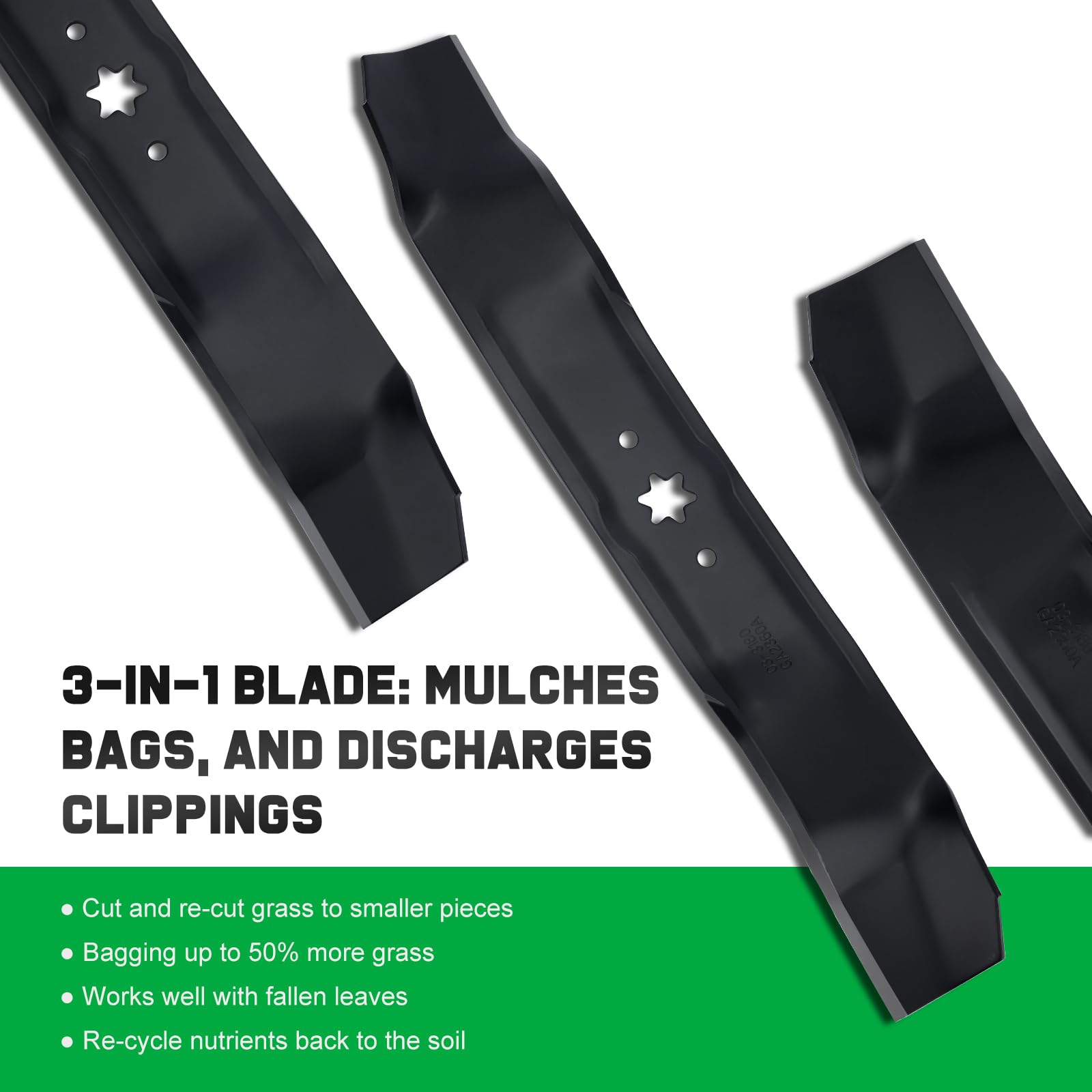 Grasscool 942-0610A three-in-one blade action for mulching, bagging, and side discharge.