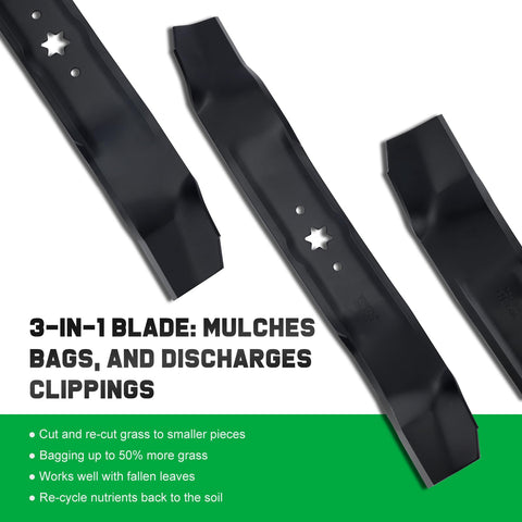 Grasscool 942-0610A three-in-one blade action for mulching, bagging, and side discharge.