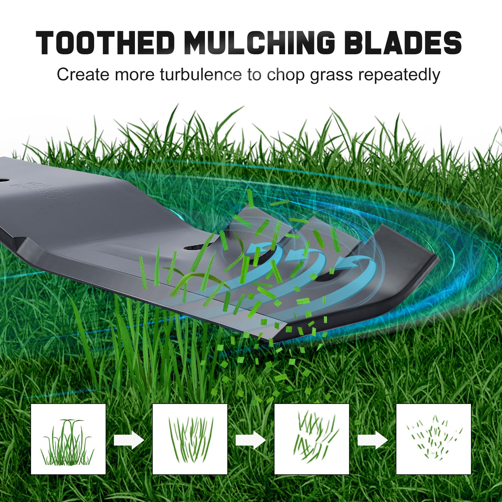 Grasscool blade specifications: 18-1/2 inch length, 3 inch width, 13/64 inch thickness.