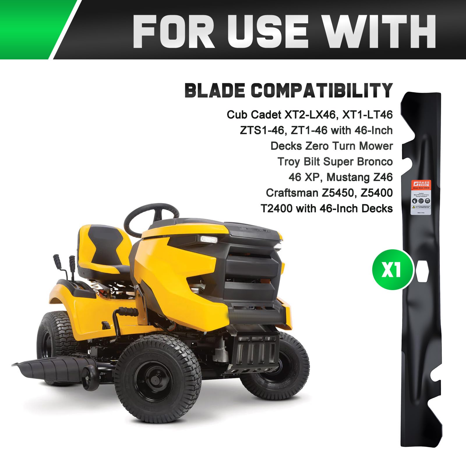 Grasscool 46-inch Cub Cadet XT1/XT2 blade for clean, precise cuts.
