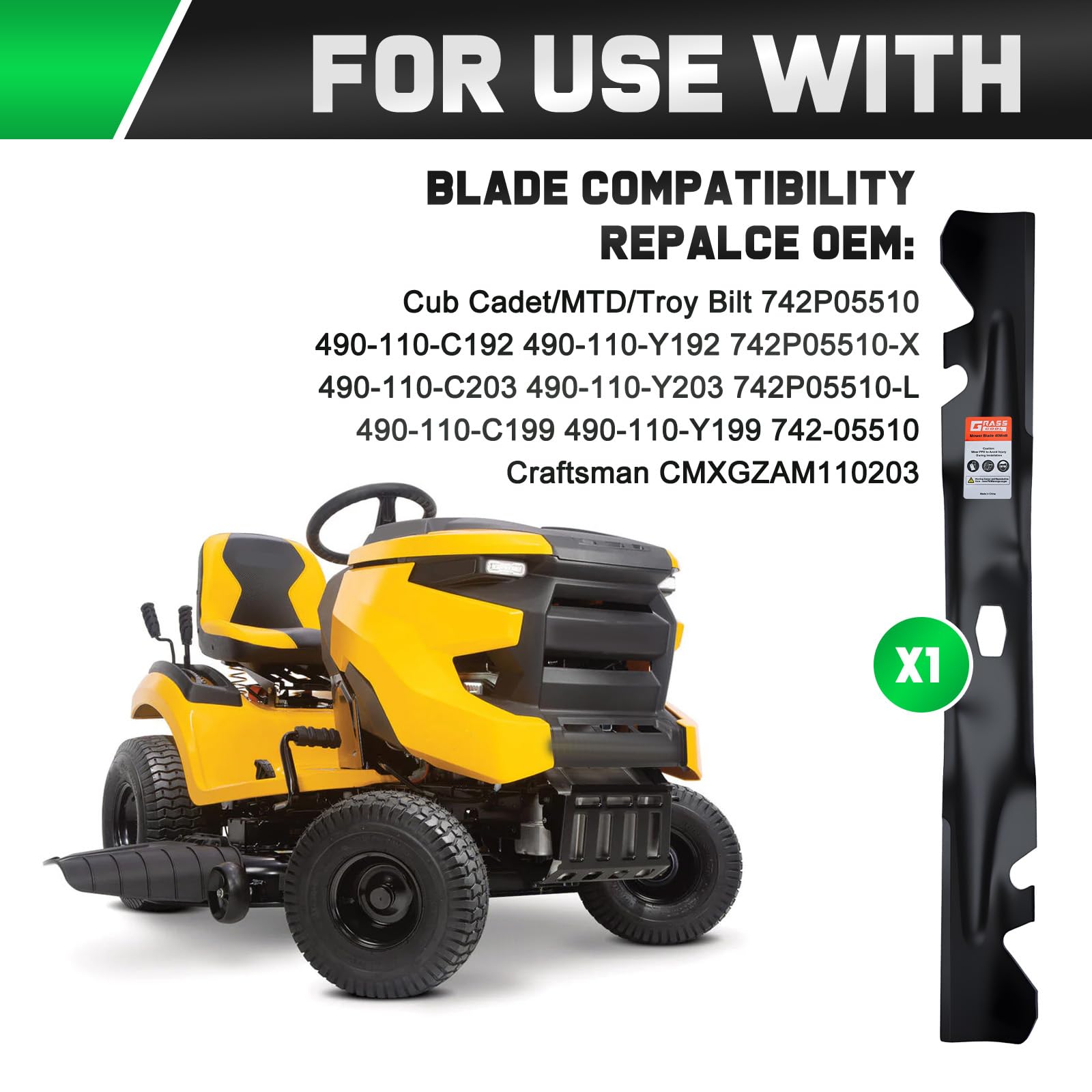Grasscool 46-inch Cub Cadet XT2-LX46 blade for consistent mowing.