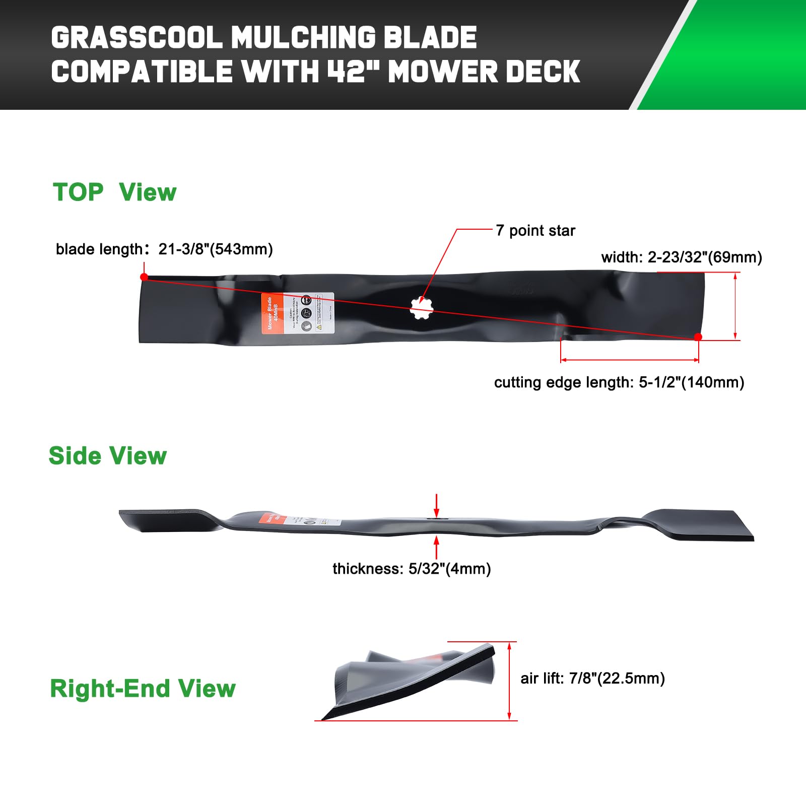 Grasscool D130 42 inch mulching blades on a lawn tractor.