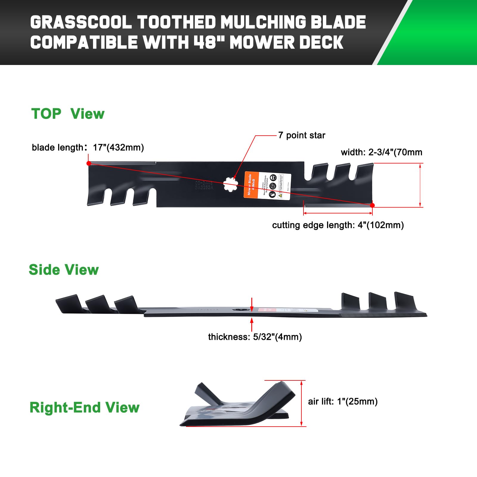 Grasscool D140 blades detailed specs including length and thickness