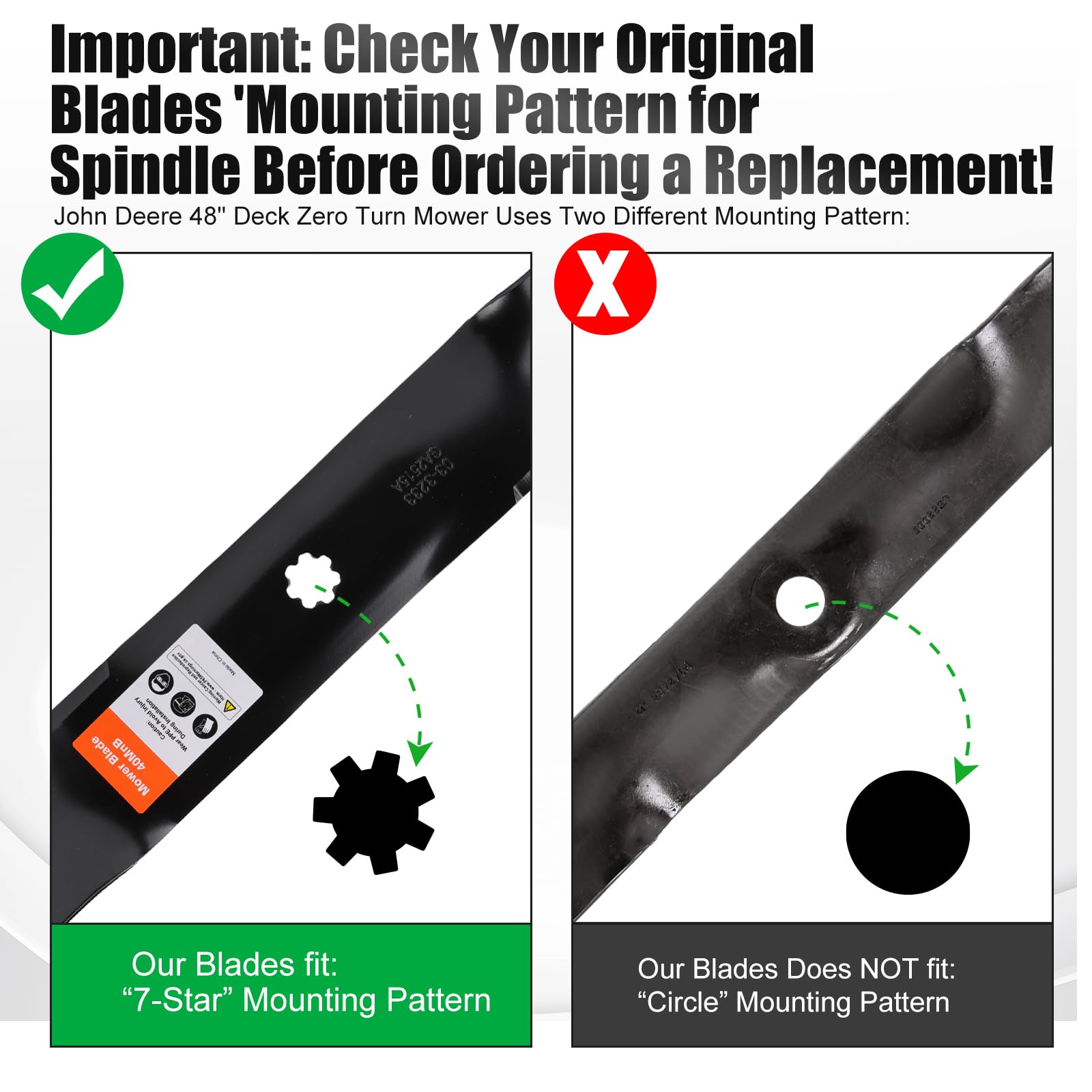 Grasscool GY20852 seven-star mounting pattern secures the blade on 48-inch mowers.