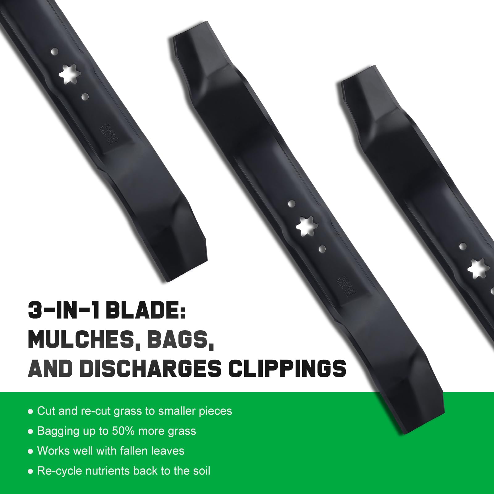 Grasscool high-lift design increases bagging capacity during mowing.