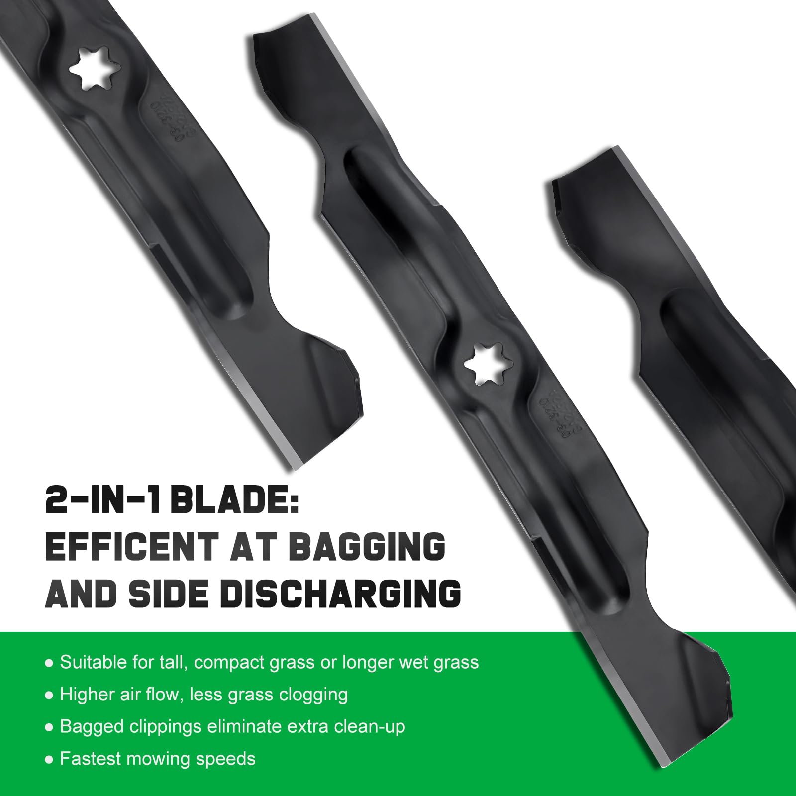 Grasscool high-lift blade image demonstrates strong airflow for efficient mowing