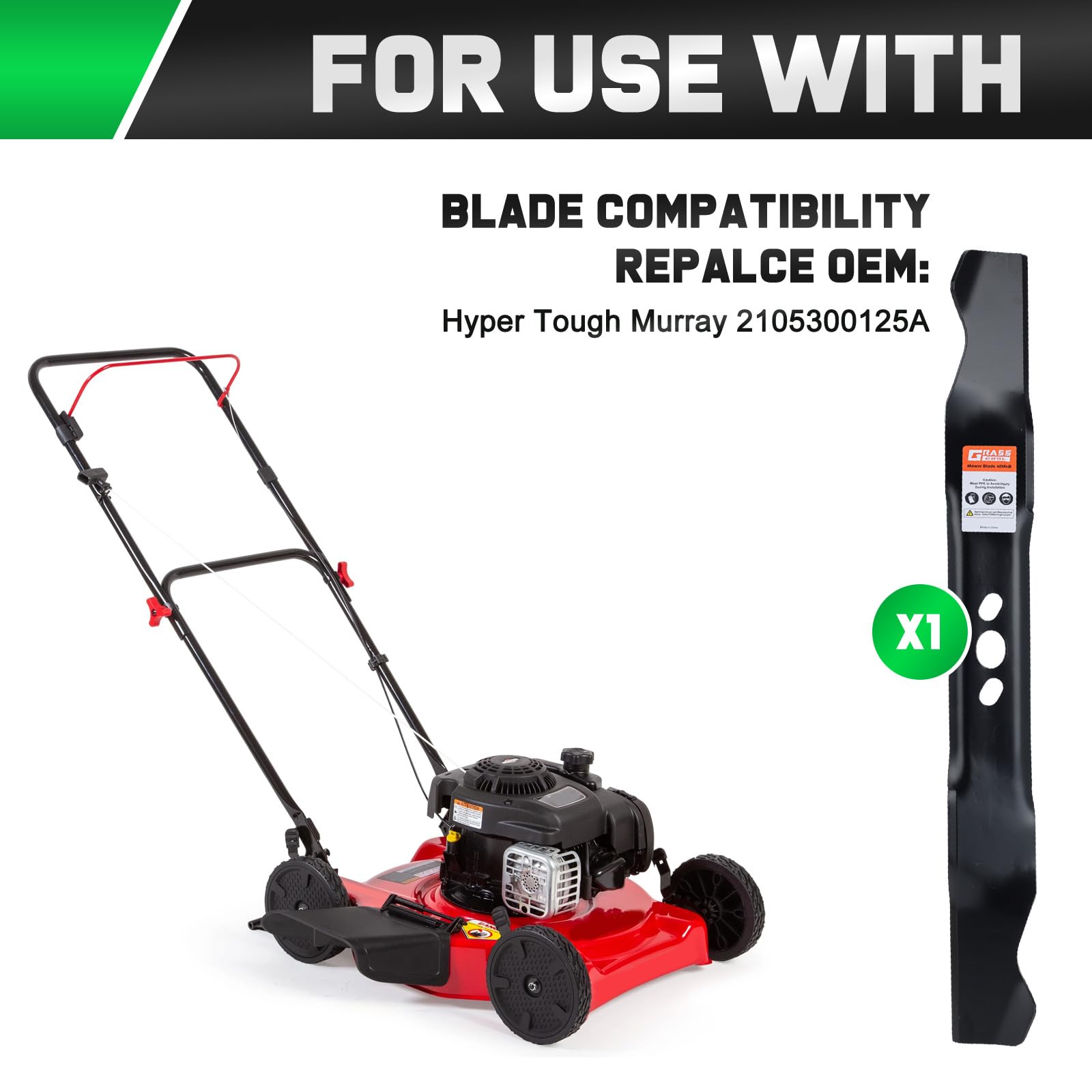 Grasscool compatibility image emphasizes easy replacement on a push mower.