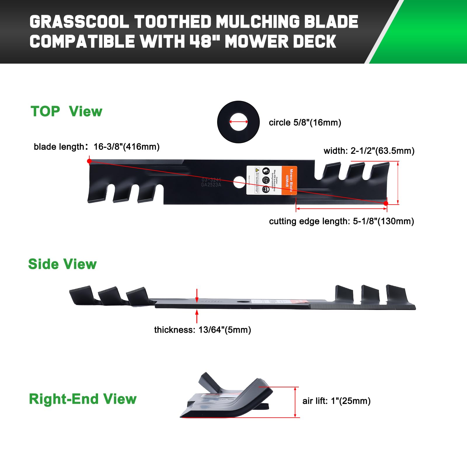 Grasscool mulching blades for Scag 482461 48-deck promote even clipping.
