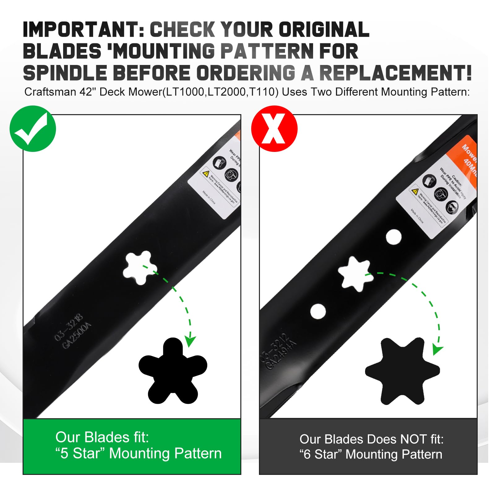 Grasscool 42-inch blades packaging shows compatibility with Craftsman decks.