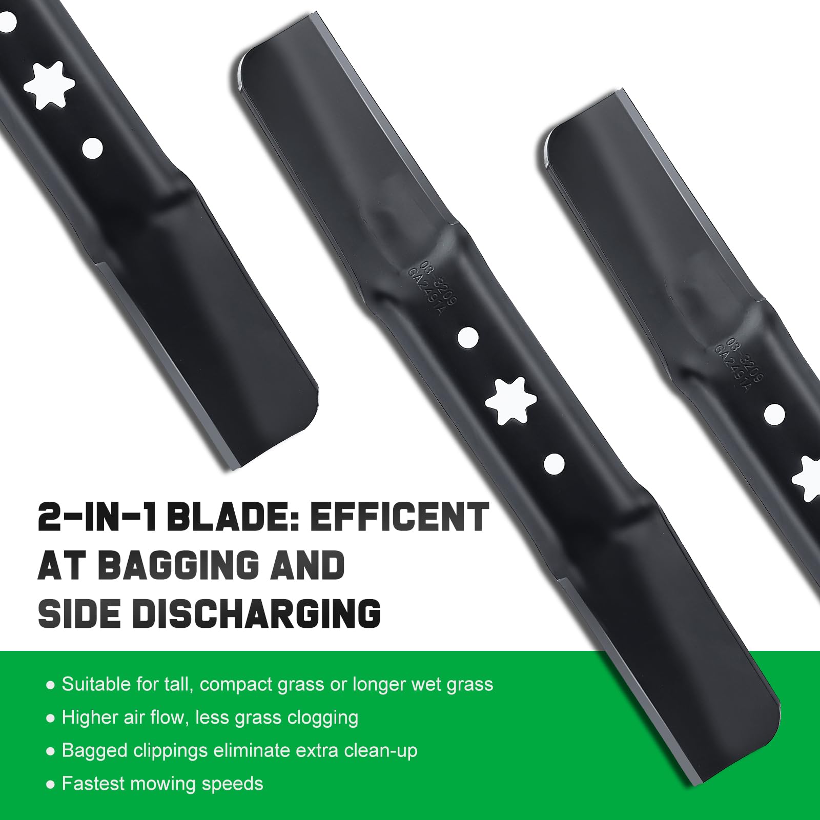 Grasscool 50-inch deck blades; no paint removal needed during installation.