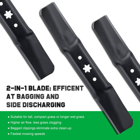 Grasscool 50-inch deck blades; no paint removal needed during installation.