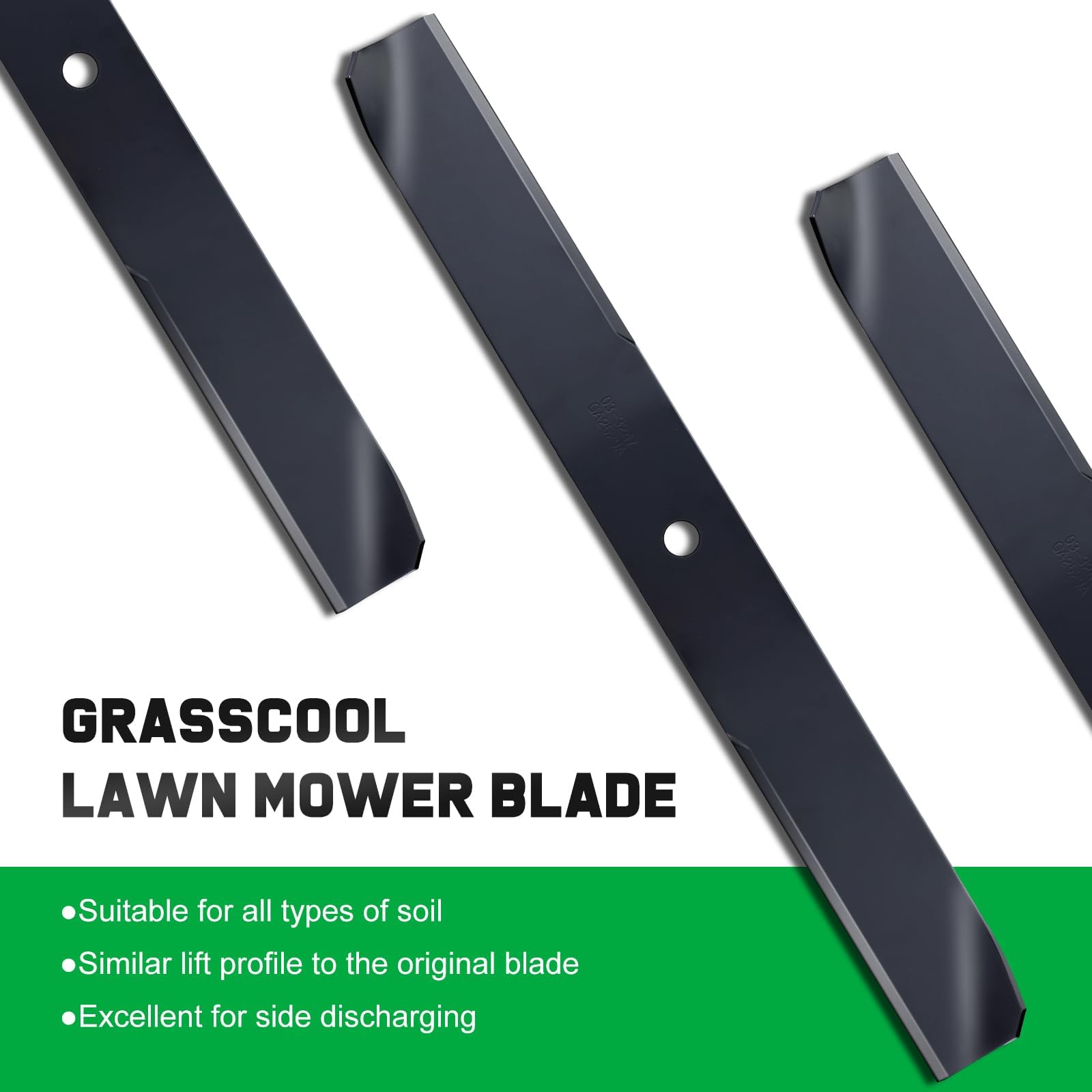 Grasscool blade edges painted to resist rust during mowing tasks.
