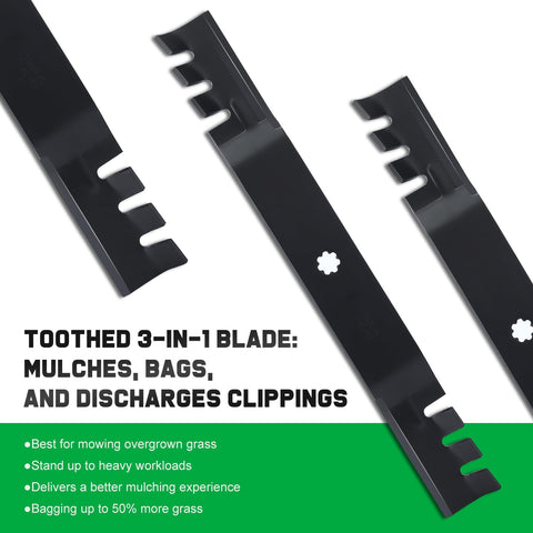 Grasscool toothed mulching blade delivering consistent shredding