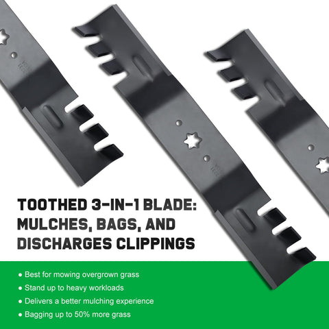 Grasscool toothed mulching edge improves clipping handling during mowing.